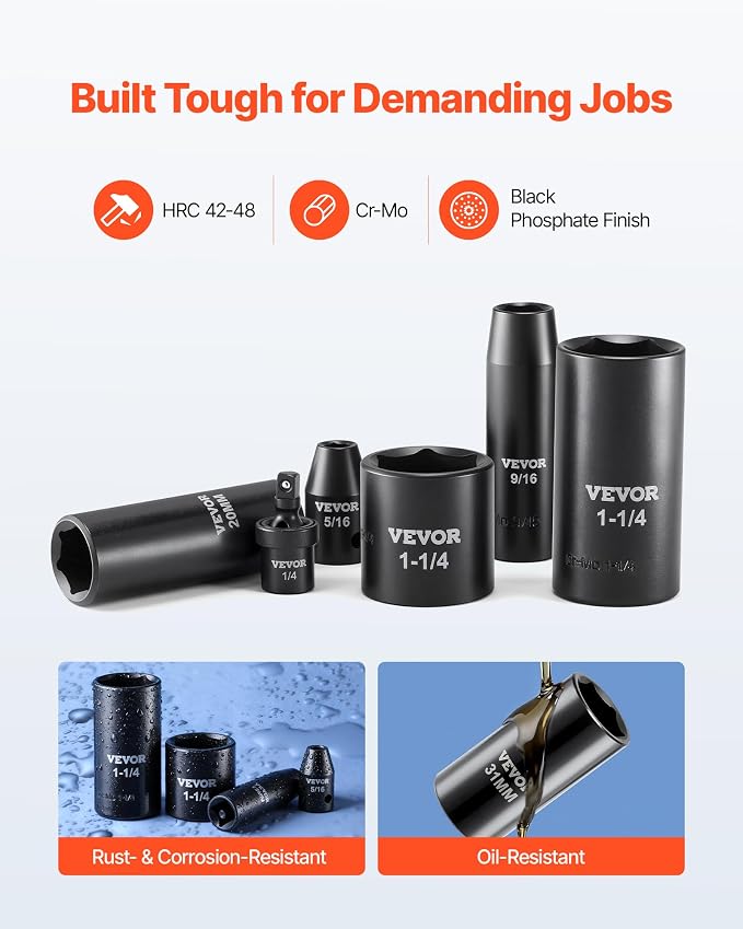 VEVOR 1/4 & 3/8 & 1/2 Inch Drive Impact Socket Set, 210-Piece Metric and - Image 2