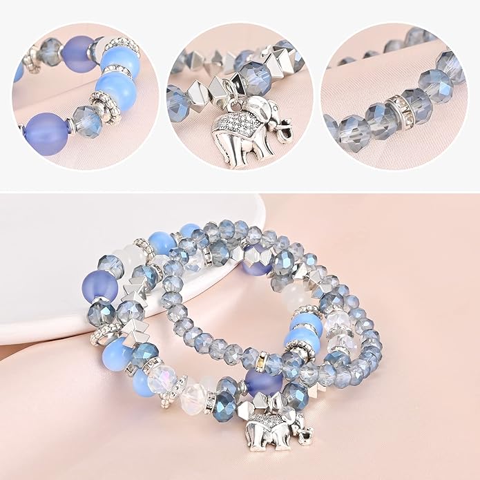 Bohemian Bracelet Sets for Women - 6 Sets Stackable Stretch Bracelets Multi-color Boho Jewelry for Women Hippie Bracelets Dainty Jewelry