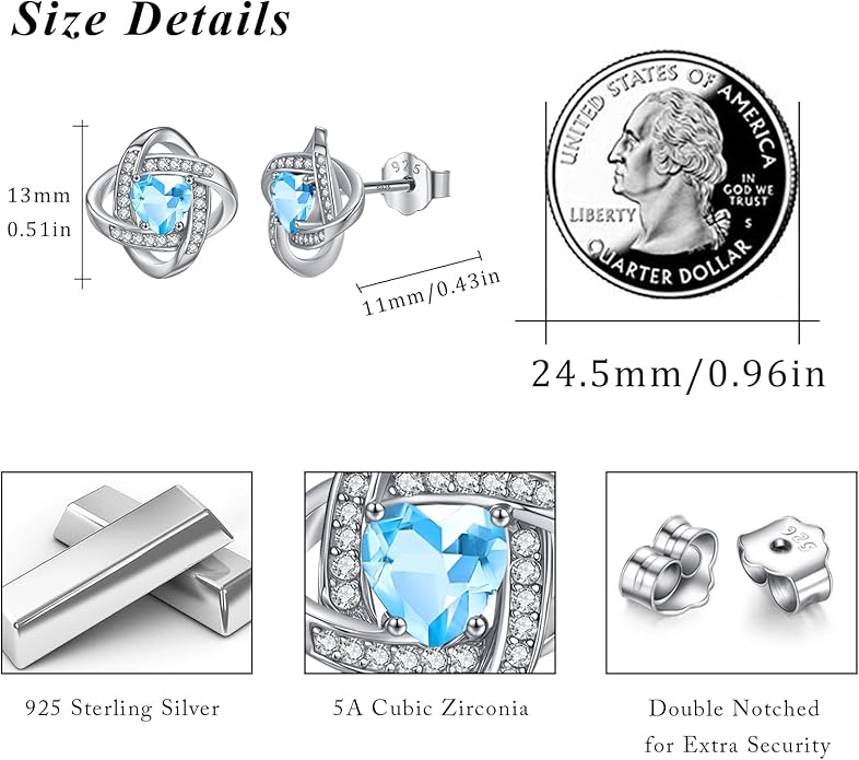 MEDWISE 925 Sterling Silver Birthstone Stud Earrings for Women Birthday Jewelry Gifts for Daughter Mother Women Valentines Day Gifts for Her
