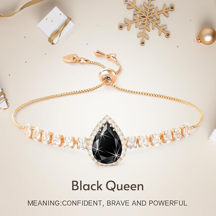 Linawe Crystal Imitation Diamond Rhinestone Charm Bracelets for Women, Gold/Silver/Rose Gold Adjustable Chain Bracelet, Teardrop Birthstone Cubic Zirconia Prom Costume Wedding Jewelry