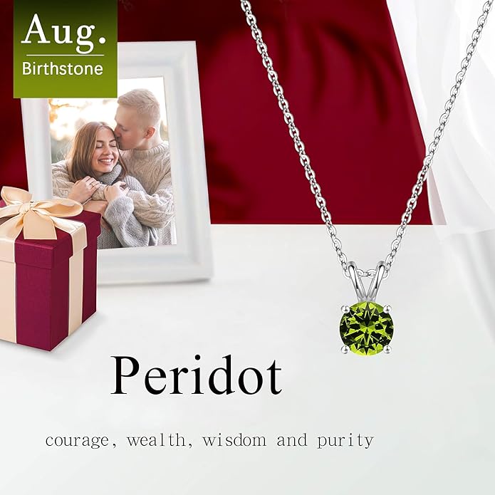 SMILEST Birthstone Necklace for Women Mom Wife, 1ct Sparkle Round Cut Birthstone Pendant 925 Sterling Silver Necklace Gifts for Women Mom Wife Friend