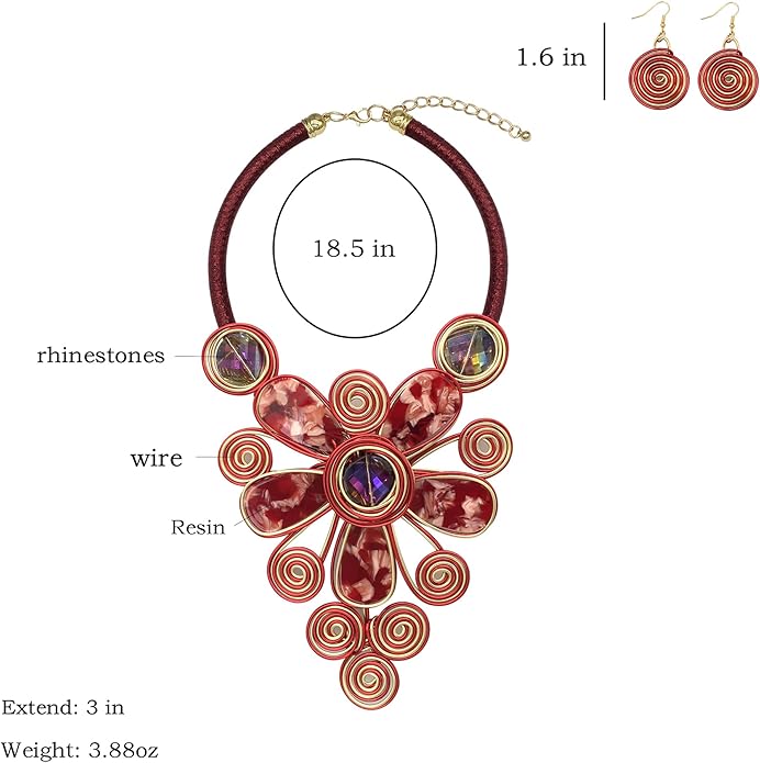 Statement African Necklace For Women African Jewelry Costume Earring Sets Tribal Fashion Colorful Big Rhinestone Crystal Pendent Collar Choker Bold Chunky Bib Handmade