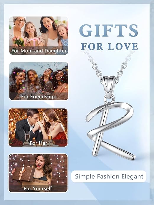 EUDORA Sterling Silver Initial Necklaces for Women, Classic 26 Letter Neckless Gifts for Girls, Sister, Mother Daughter, 18 inch Chain