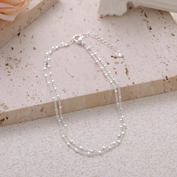 Anklets for Women 14K Gold Silver Plated Ankle Bracelets Trendy Waterproof Boho Anklets Set Adjustable Dainty Cute Diamond Beaded Heart Non Tarnish Summer Beach Jewelry Gift