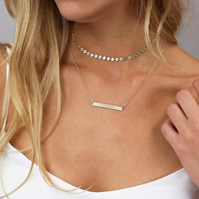 CHESKY 14k Gold Plated/Silver Plated Dainty Necklace for Women, Trendy Satellite Choker Necklace Thin Beaded Layered Choker Necklaces Discs Paperclip Chain Necklaces Womens Simple Jewelry