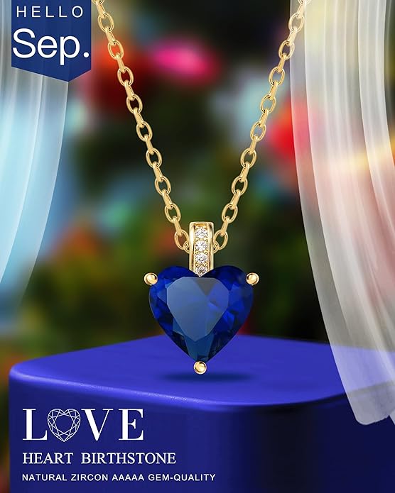 Genuine Birthstone Necklace for Women, Heart Love Necklace, Birthday Gifts for Her