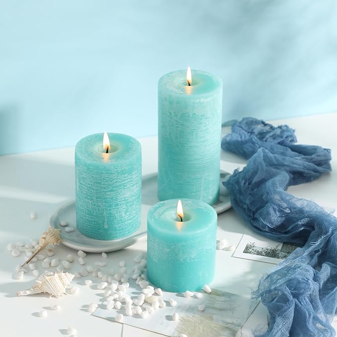 3x4 Inch Turquoise Pillar Candles Set of 3 - Image 4