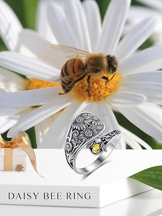Midari Sun and Moon/Bee/Celtic/Life of Tree/Lotus Spoon Ring for Women 925 Sterling Silver Adjustable Ring Open Ring for Women Men Halloween Birthday Gift
