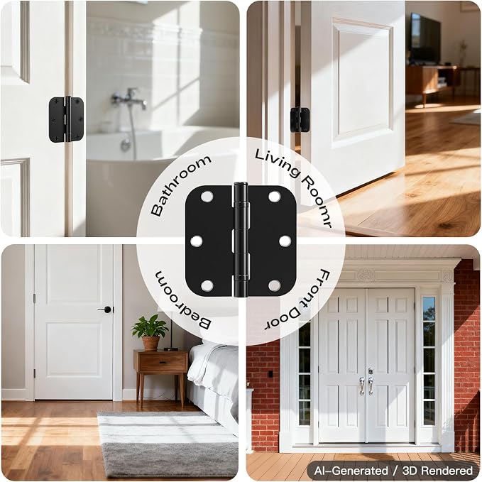 6 Pack Matte Black Door Hinges 3.5 Inch 5/8" Radius Round Ball Bearing | - Image 7