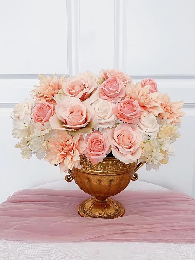 FACINOC Roses Artificial Flowers Peach Pink Bouquet Fake Flower Box Set | DIY - Image 6