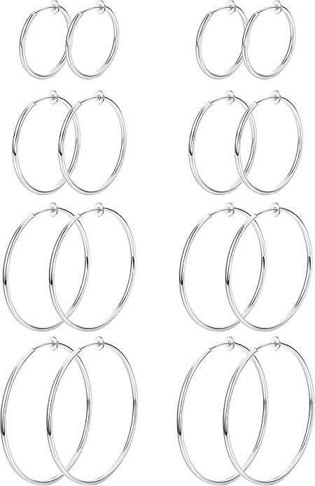 Magitaco 8 Pairs Clip On Hoop Earrings Stainless Steel Clip On Earrings for Women Fake Hoop Earring Spring Hoop Earring For Non-Pierced Ears
