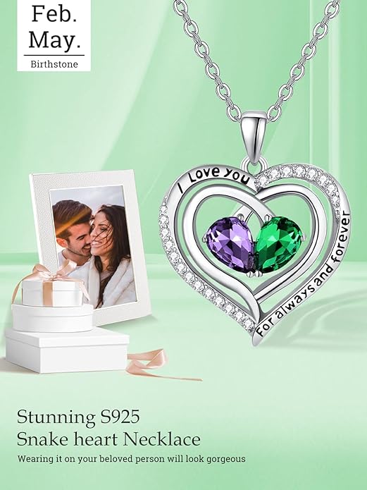 Valentine's Day Gifts for Wife 925 Sterling Silver Double Birthstone Pendant Necklaces I Love You for Always and Forever Necklace Anniversary Birthday Gifts for Wife Girlfriend Mom Her