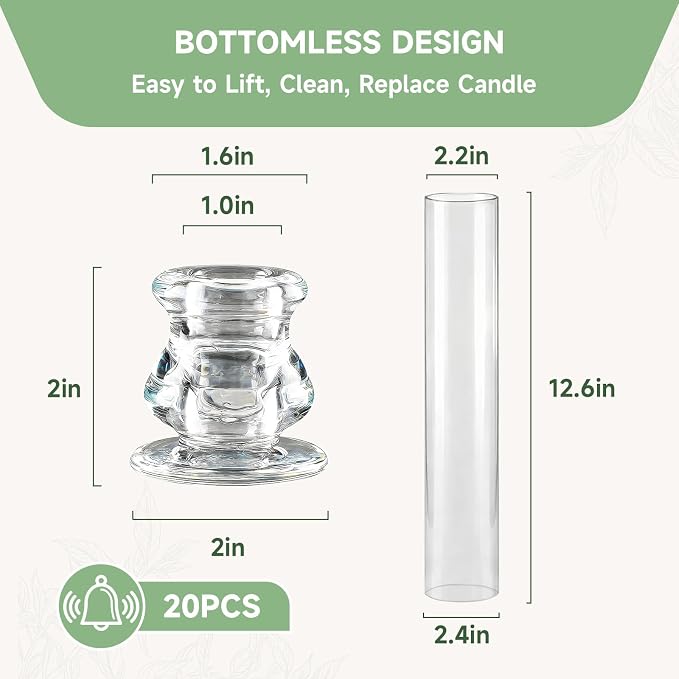 20 Pack Glass Hurricane Candle Holders 12.6" Open Ended Candlestick Tubes | - Image 2