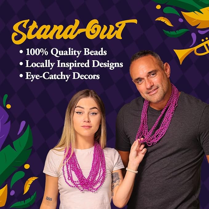 THE MARDI GRAS KREWE - Beads Necklaces Mardi Gras 72 Pack, 6 Dozen 33" 7mm - Party Favors, Parades, Bulk Decorations, Costumes, Festivals, Events - Hot Pink