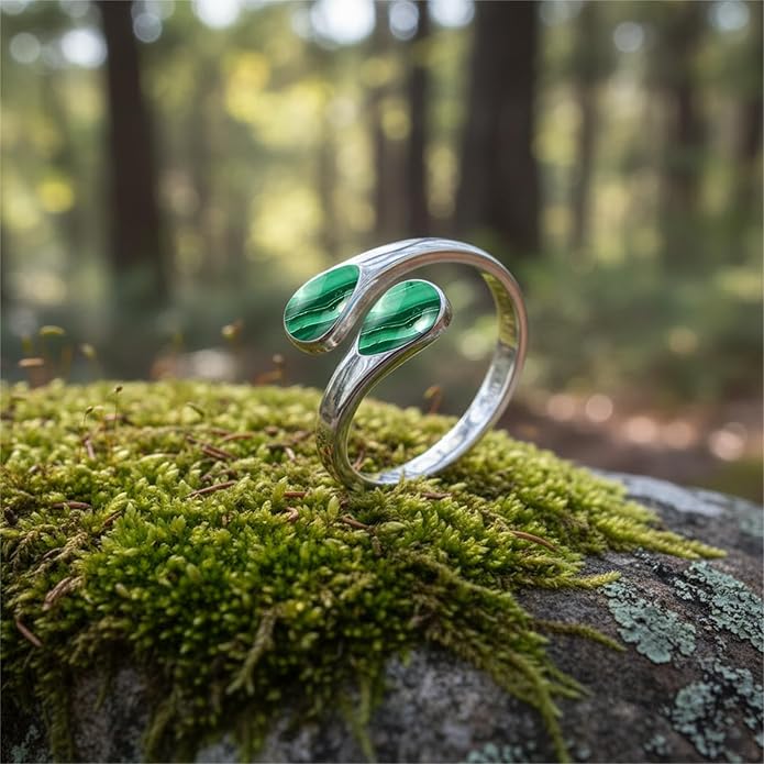 Rings for Women S925 Sterling Silver Moss Agate/Turquoise/Moonstone/Malachite Jewelry Rings Gift for Valentine Day
