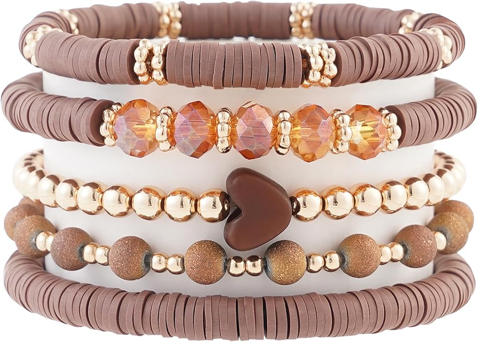 Heishi Beaded Stretch Bracelets for Women Stackable Polymer Clay Beads Bracelets Friendship Boho Summer Beach Bracelet Jewelry Set