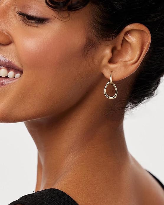 Gold Earrings for Women Trendy 14K Gold Plated Double Hoop Dangle Earring Thin Minimalist Lightweight Dainty Drop Earrings Jewelry Gift for Her