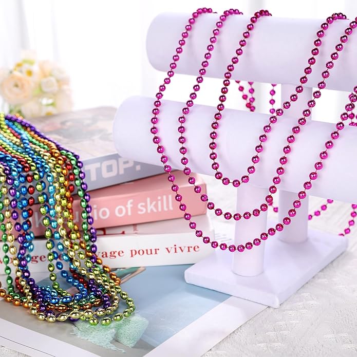 Mardi Gras Beads Necklaces, 33 Inch Plastic Beads for Party Favors, Festival Decorations, Parade Throws, Christmas, St. Patrick's Day Celebrations