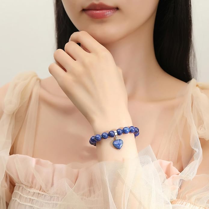 MAIBAOTA Healing Crystal Bracelet for Women, 8 mm Natural Gemstone Beaded Bracelet, Love Heart Bracelet Jewelry Gifts for Birthday Mothers Day Valentine's Day Anniversary
