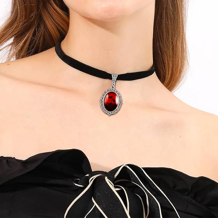 Heart Necklace Valentines Day Gifts for Her, Black Heart Choker Necklace Red Ribbon Choker Love Jewelry as New Year Gifts, Red Velvet Chocker Vintage Jewelry as Birthday Gift for Women