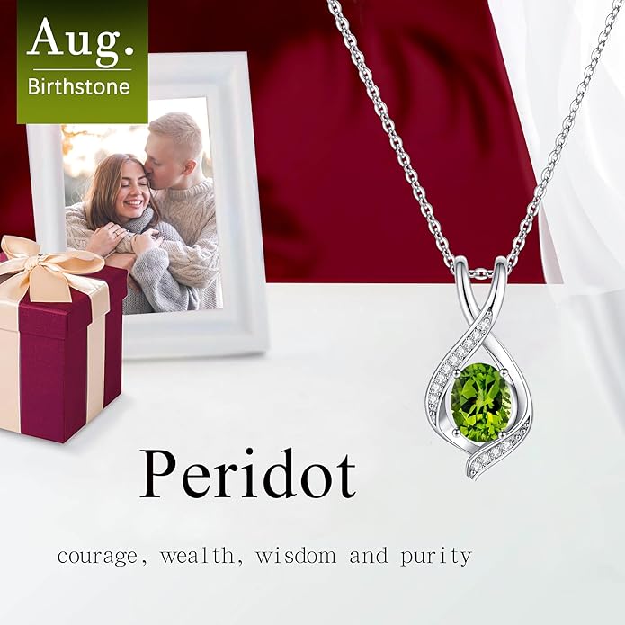 SMILEST Valentines Day Gifts for Her - 925 Sterling Silver Oval Sparkle Birthstone Necklace, Infinity Pendant Necklace Anniversary Birthday Gifts for Women Wife Girlfriend Mom Birthstone Necklace