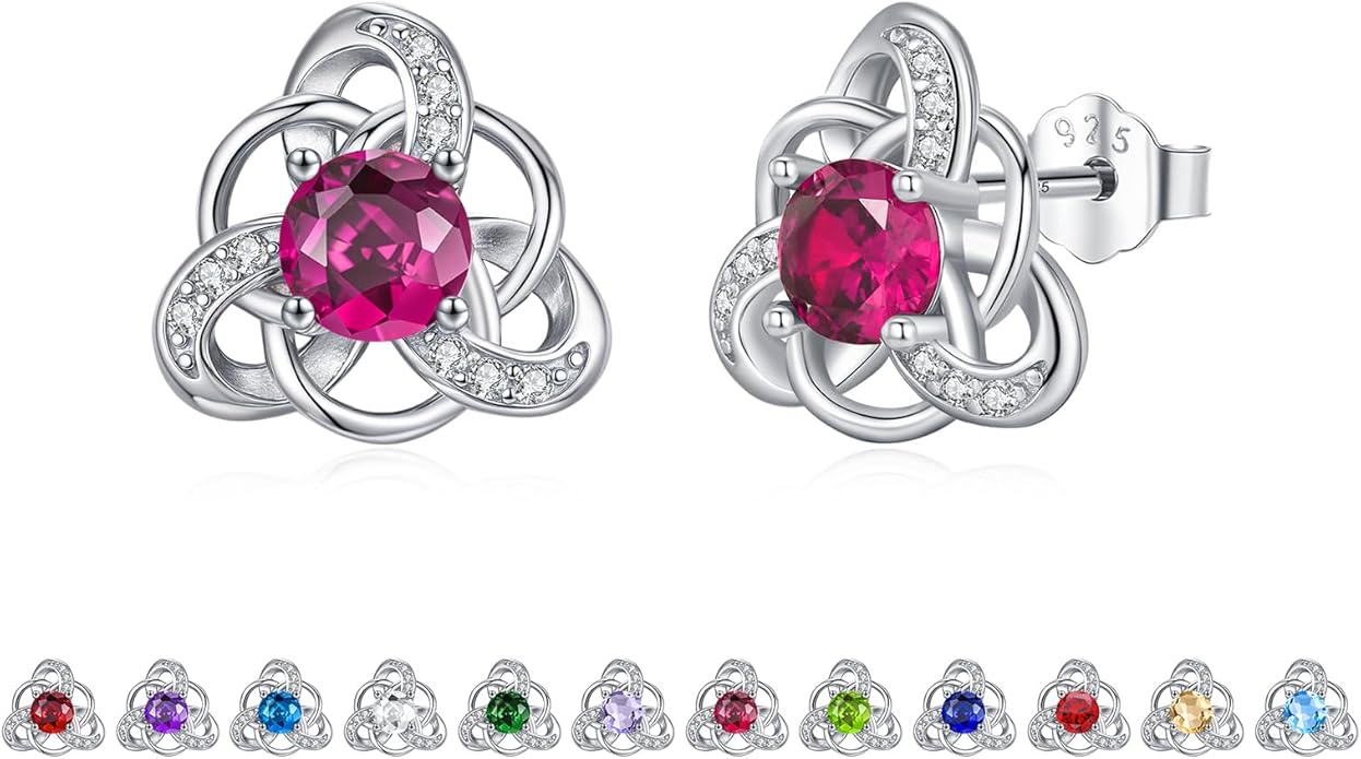 MEDWISE 925 Sterling Silver Birthstone Stud Earrings for Women Birthday Jewelry Gifts for Daughter Mother Women Valentines Day Gifts for Her