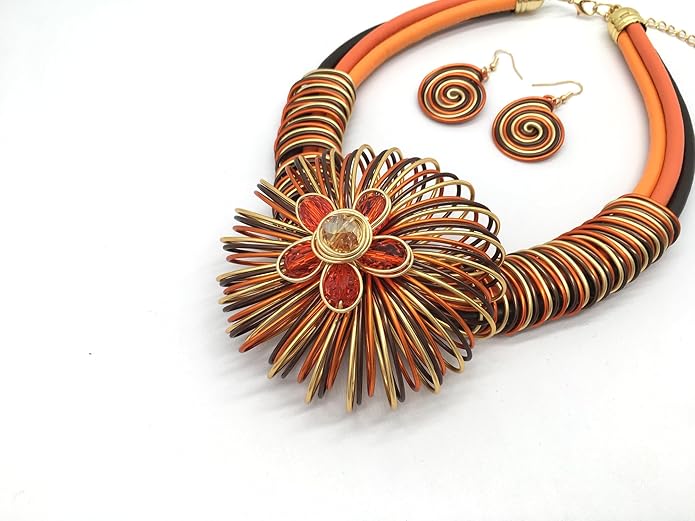 Statement African Necklace For Women African Jewelry Costume Earring Sets Tribal Fashion Colorful Big Rhinestone Crystal Pendent Collar Choker Bold Chunky Bib Handmade