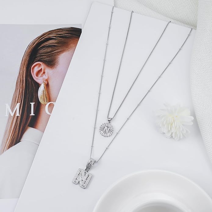 14K Gold Plated Alphabet Necklace Cubic Zirconia Letter Pendant, Personalized Name Jewelry Gift for Women, Customizable A-Z, Birthday/Mothers Day Gifts for Womens