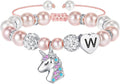 Hidepoo Valentines Gifts for Kids Girls - Unicorn Bracelets for Girls Kids, CZ Initial Unicorns Bracelet Adjustable Heart Initial Unicorn Bracelets Jewelry Birthday Gifts for Girl