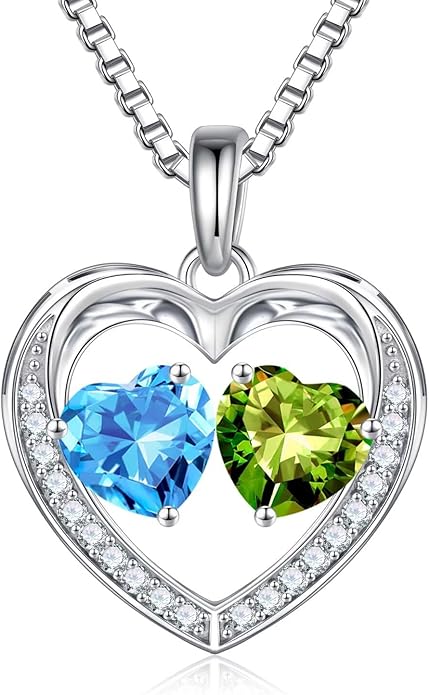 Iefil Valentines Day Gifts for Her - 925 Sterling Silver Heart Birthstone Necklace, Anniversary Birthday Gifts for Women Wife Girlfriend Mom Her