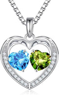 Iefil Valentines Day Gifts for Her - 925 Sterling Silver Heart Birthstone Necklace, Anniversary Birthday Gifts for Women Wife Girlfriend Mom Her