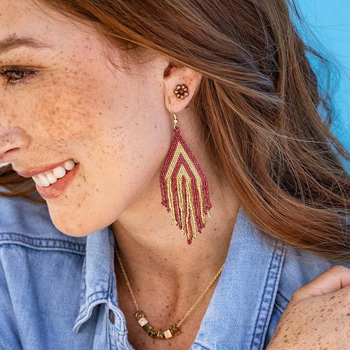 INK+ALLOY Game Day Earrings for Women, Luxe Beaded Fringe Earrings for Football Gameday Outfits, Handmade Jewelry for College Students, Team Gifts, Teachers, Football Moms