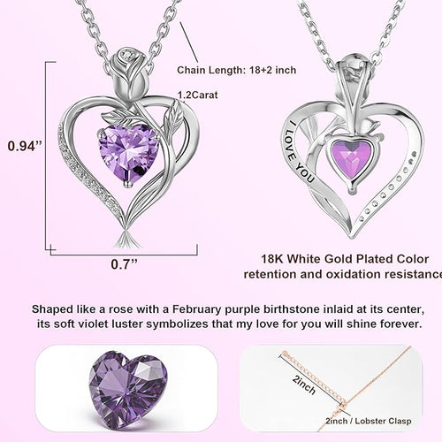1.2CT Rose Heart Necklace Option of Moissanite or Lab-Grown Sapphire Ruby Emerald&More Necklace for Women Birthstone Girlfriend Necklace S925 Sterling Silver 18K White/Rose Gold Plated D Color VVS1 Gift for Wife Mother Daughter for Birthday Anniversary...