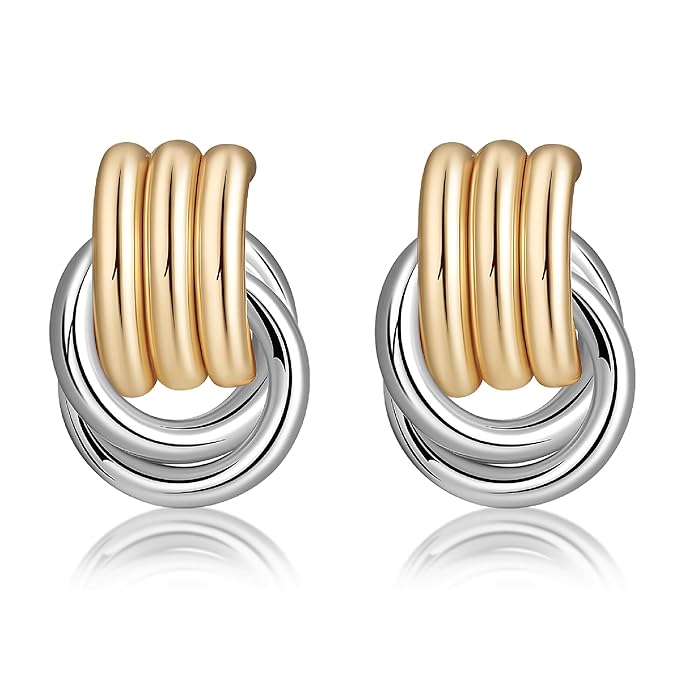 Chunky Earrings Knot Link Statement Geometric Drop Dangle Earrings for Women_L Size