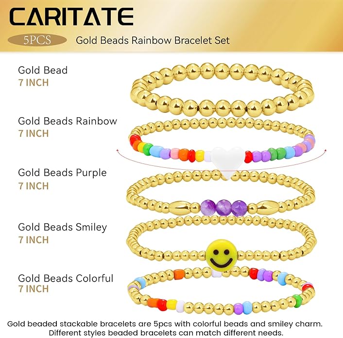 Gold Bracelets for Women Waterproof, 14K Gold Plated Beaded Cross Bracelets Set,Boho Stretch Bracelets Stackable Jewelry for Women Teenage Girls Jewelry Christmas Gifts