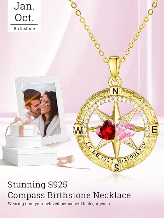 Valentine's Day Gifts for Wife 925 Sterling Silver Double Birthstone Pendant Necklaces I Love You for Always and Forever Necklace Anniversary Birthday Gifts for Wife Girlfriend Mom Her