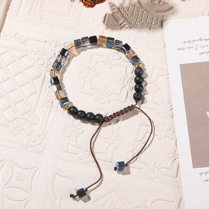 Lava Rock Bead Bracelet For Women-Zebra Stone Beaded Bracelets Essential Oil Aromatherapy Bracelet Set Balancing Chakra - Perfect Gifts For Women