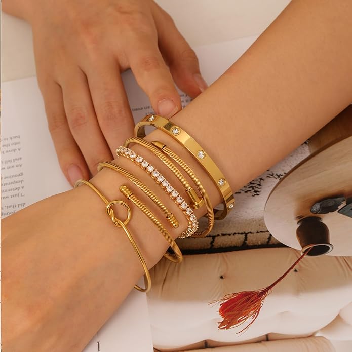 18 K Gold Plated Love Bangle Bracelet Stack Cuff Jewelry for Women Jewelry Set for Women Gift with Box