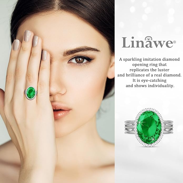 Linawe Birthstone Chunky Adjustable Rings for Women, Gold/Silver/Rose Gold Statement Rings, Imitation Diamond Fake Gemstone Crystal Cocktail Ring, Cubic Zirconia Costume Jewelry