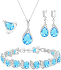 LMXXVJ Jewelry Set for Women,Teardrop Cubic Zirconia Necklace Earrings Adjustable Ring Bracelet Jewelry Set Formal Jewelry Gift