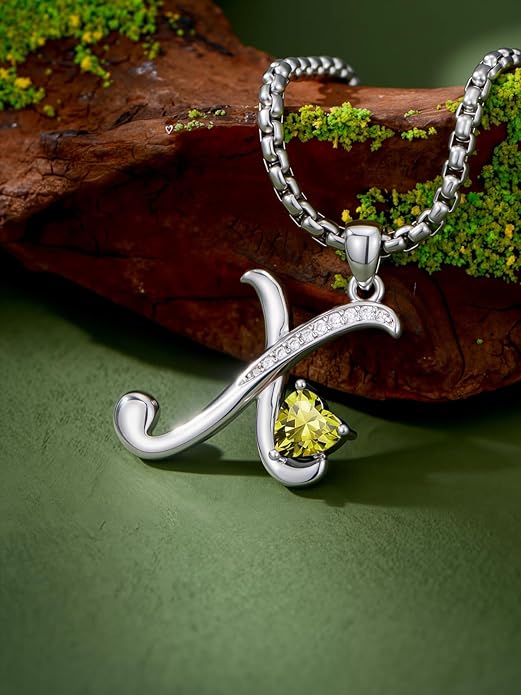 Valentines Day Gifts for Women Alphabet A to Z Initial Birthstone Pendant Necklaces for Women - 18k White Gold Plated Personalized Name Jewelry Valentine Mothers Day Birthday Gifts for Women Her Girlfriend