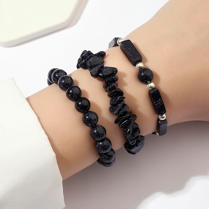 3Pcs Natural Stone Bracelets for Women 8mm Crystal Beaded Bracelets Handmade Stretch Bracelet Healing Crystal Jewelry for Women