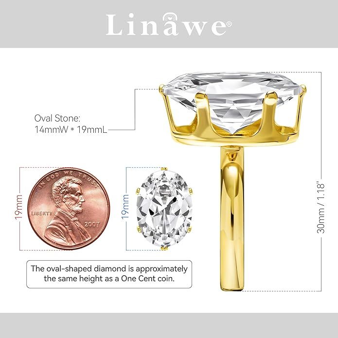 Linawe Cubic Zirconia Imitation Diamond Moissanite Rings for Women, 14K Gold/Rose Gold/Silver Adjustable Chunky Ring, Costume Rhinestone Jewelry for Wedding Engagement