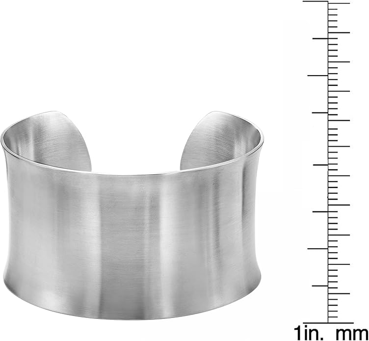 Lavari Jewelers 7 Inches Long Wide Open Cuff Bangle Bracelet for Women I 2.5 Inches in Diameter and 1.5 Inches in Height I Ion Plated Stainless Steel or Satin Finish Bangle for Her I Wide Bracelet