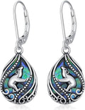 Animal Earrings 925 Sterling Silver Abalone Shell Dangle Drop Earrings Leverback Earrings Cute Animal Jewelry Gifts for Women Girlfriend