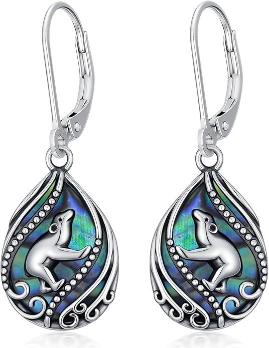 Animal Earrings 925 Sterling Silver Abalone Shell Dangle Drop Earrings Leverback Earrings Cute Animal Jewelry Gifts for Women Girlfriend