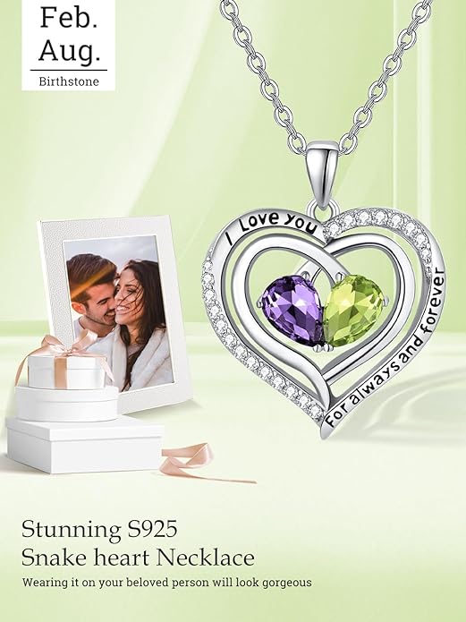 Valentine's Day Gifts for Wife 925 Sterling Silver Double Birthstone Pendant Necklaces I Love You for Always and Forever Necklace Anniversary Birthday Gifts for Wife Girlfriend Mom Her