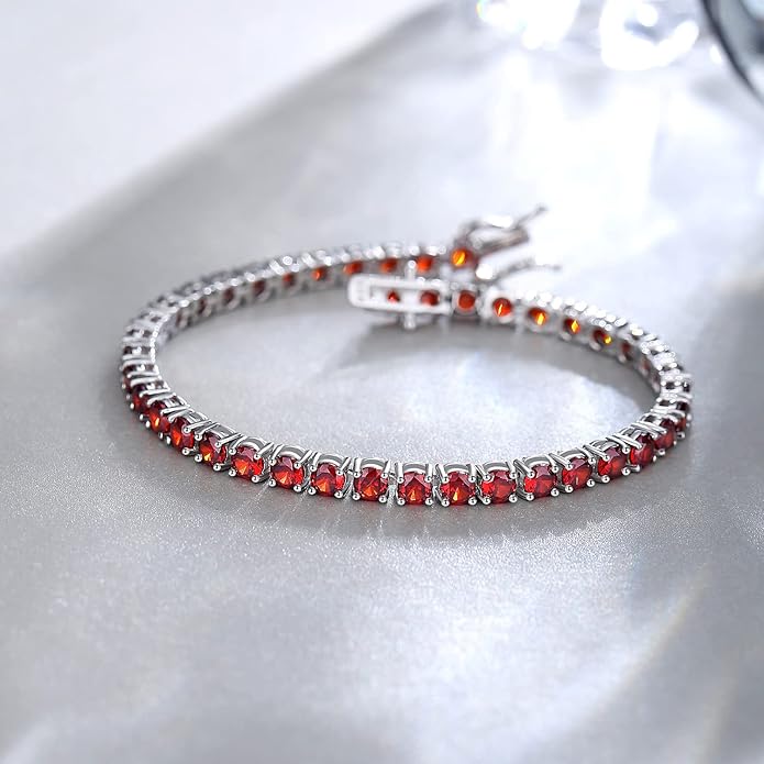 FANCIME Birthstone Bracelet Sterling Silver Gemstone Tennis Bracelets Fine Jewelry Wedding Bridal Prom Birthday Gift for Women Her, Length 7.2 Inch Width 4mm
