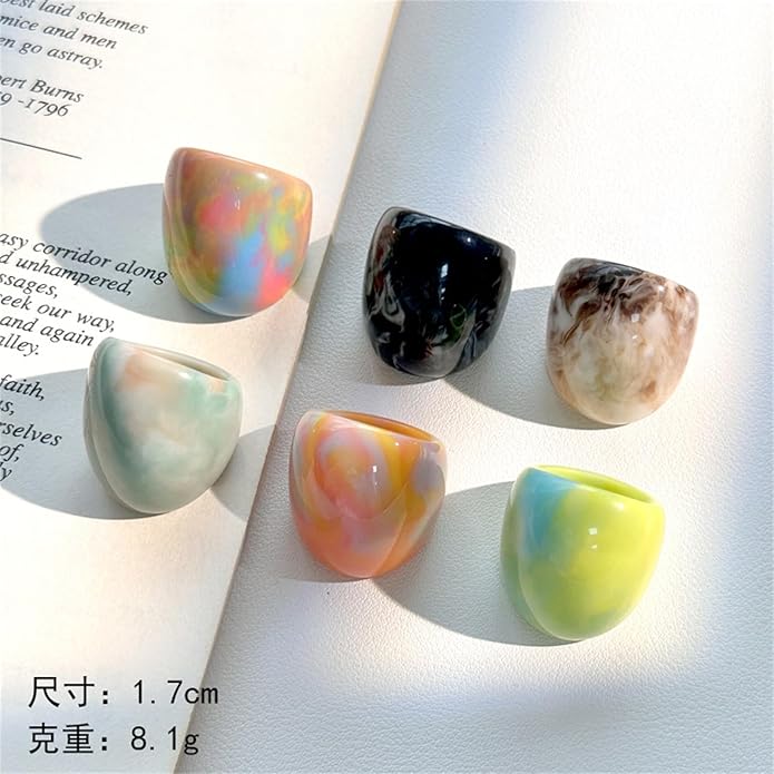 PINK TOWN Resin Chunky Ring, Multicolor Acrylic Stackable Rings Set Vintage Plastic Knuckle Rings Aesthetic Y2k Statement Rings Thick Dome Finger Joint Ring for Women
