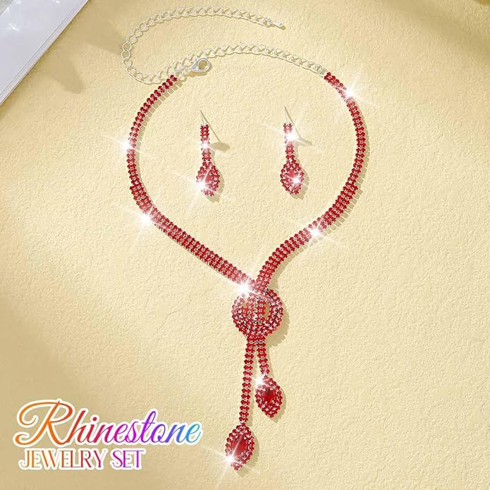 Unicra Silver Rhinestone Bridal Wedding Jewelry Set Crystal Necklace Earrings Sets Formal Prom Costume Jewelry Sets for Women and Brides